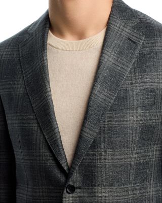 Linen & Wool Plaid Unstructured Slim Fit Sport Coat