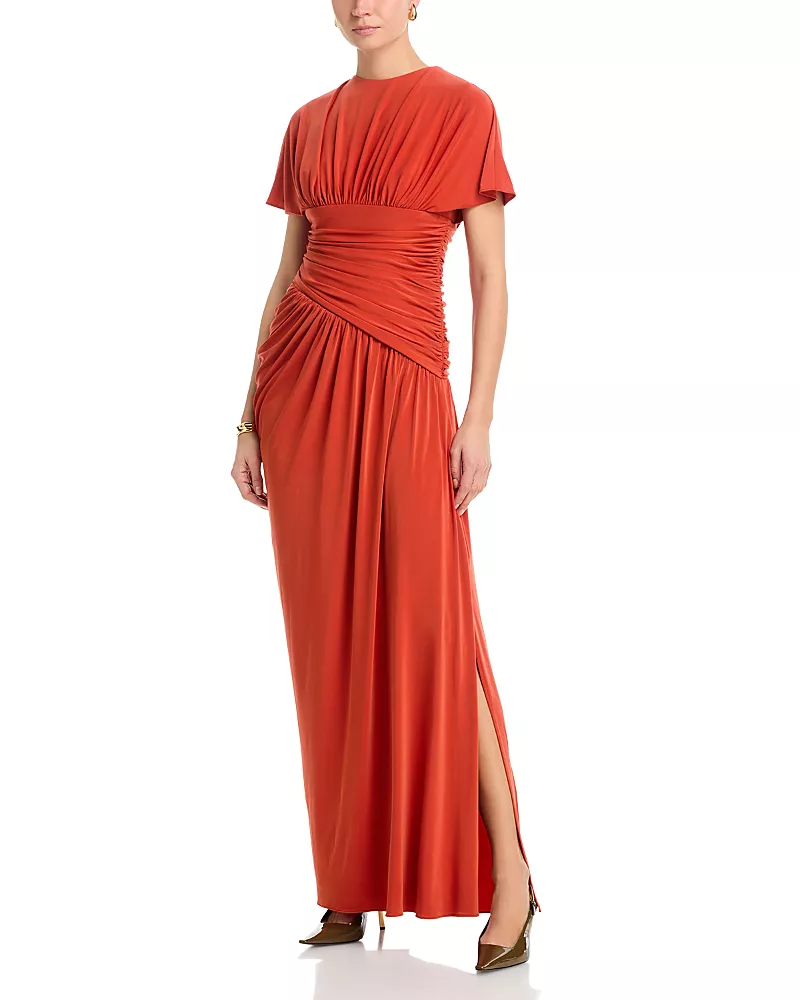 Amsale Matte Jersey Asymmetric Gathered Gown