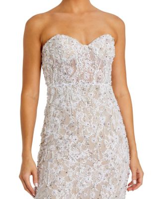  Embellished Lace Strapless Bustier Gown