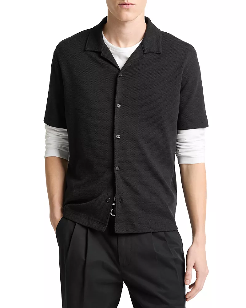 Vince Mesh Knit Short Sleeve Cabana Shirt