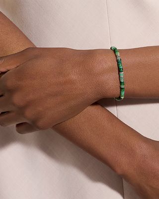 Sterling Silver Heishi Multi Green Stone Bead Bracelet