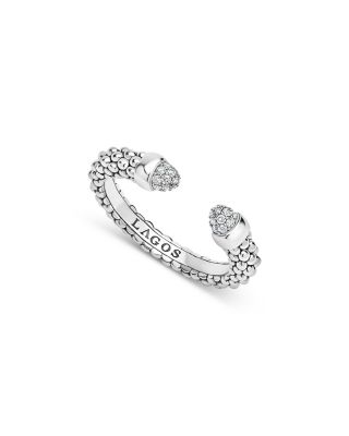 Sterling Silver Signature Caviar Diamond Stack Cuff Ring