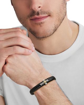Men's 18K Yellow Gold & Sterling Silver Anthem Cross Braided Faux Faux Leather Bracelet