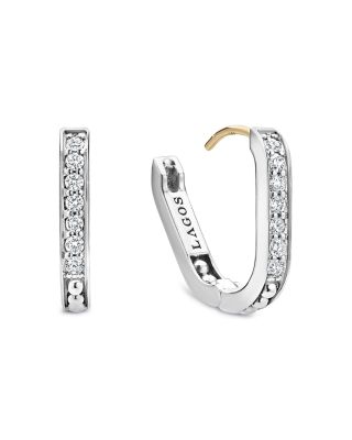 Sterling Silver Caviar Spark Diamond Hoop Earrings