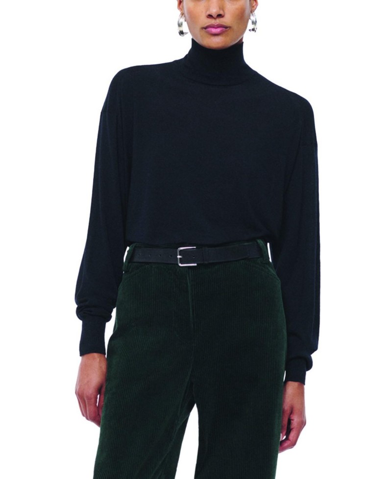 Another Tomorrow Featherweight Turtleneck Top in Black