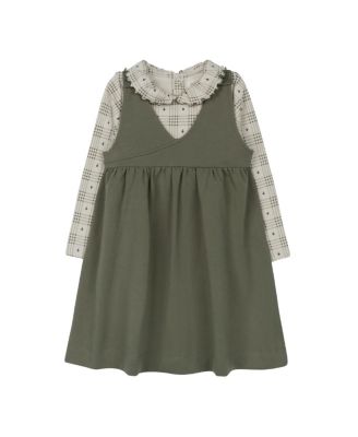 Girls' Cotton Floral Plaid Collection Jumper - Little Kid, Big Kid