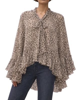  Women's Leopard Print Ruffle Blouse