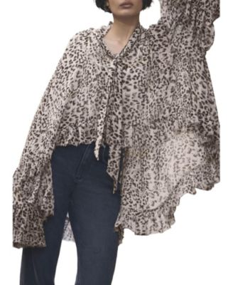  Women's Leopard Print Ruffle Blouse