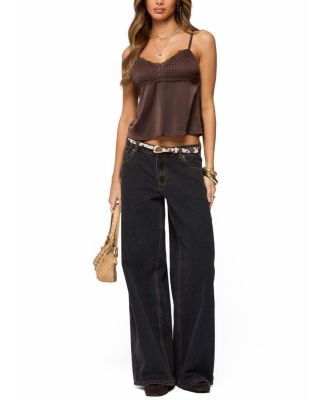 Blanca Satin Effect Lace Trim Tank Top