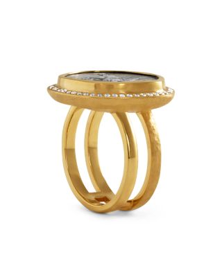 18K Yellow Gold Diamond Pegasus Coin Ring