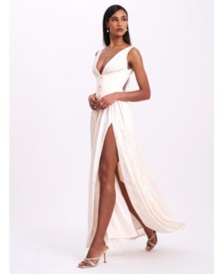  Sabrina High Slit Jacquard Maxi Dress