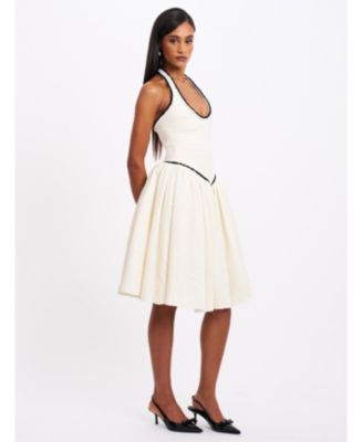  Natalie U Neck Halter Drop Waist Tweed Midi Dress