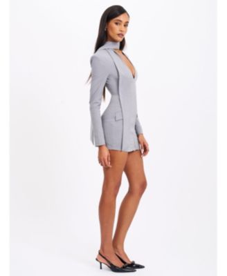  Tahlia Woven Crepe Deep V Pinstripes Blazer Dress