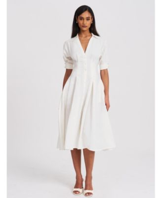  Palina Lyocell Pleated Midi Preppy Shirt Dress
