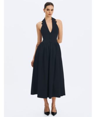  Delaney Lapel Halter Midi A-Line Dress