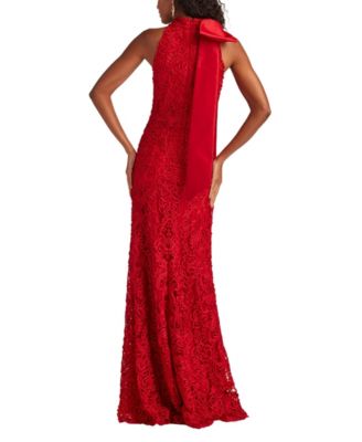  Iria Shoulder Bow Lace Halter Gown