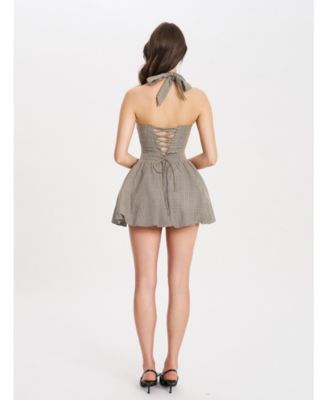  Dacia Halter Lace-up Bubble Mini Dress