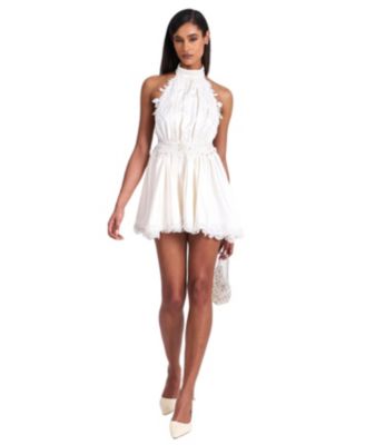  Idalia Beaded Lace Trim Backless Halter Mini Dress