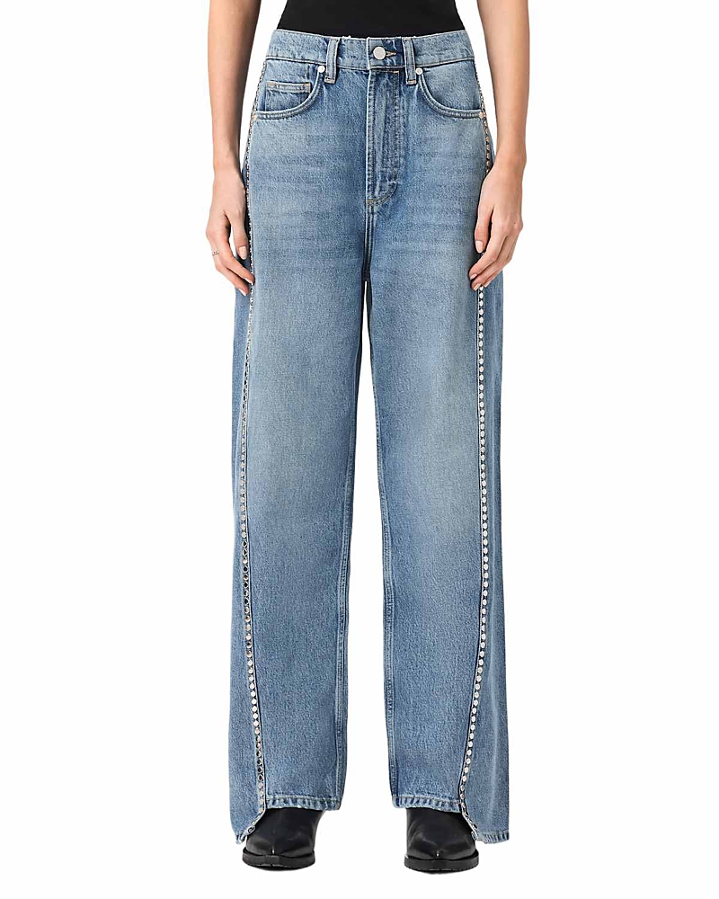 Allsaints Frankie Mid Rise Studded Jeans in Vintage Indigo