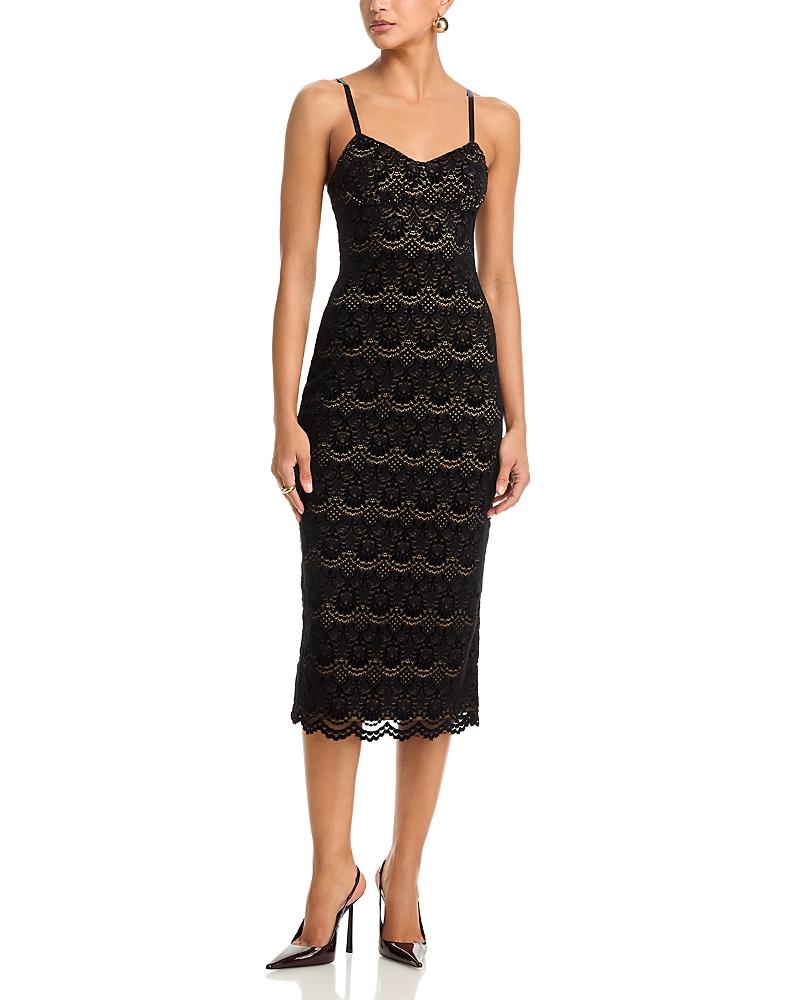 Aqua Scallop Stretch Lace Midi Dress - Exclusive