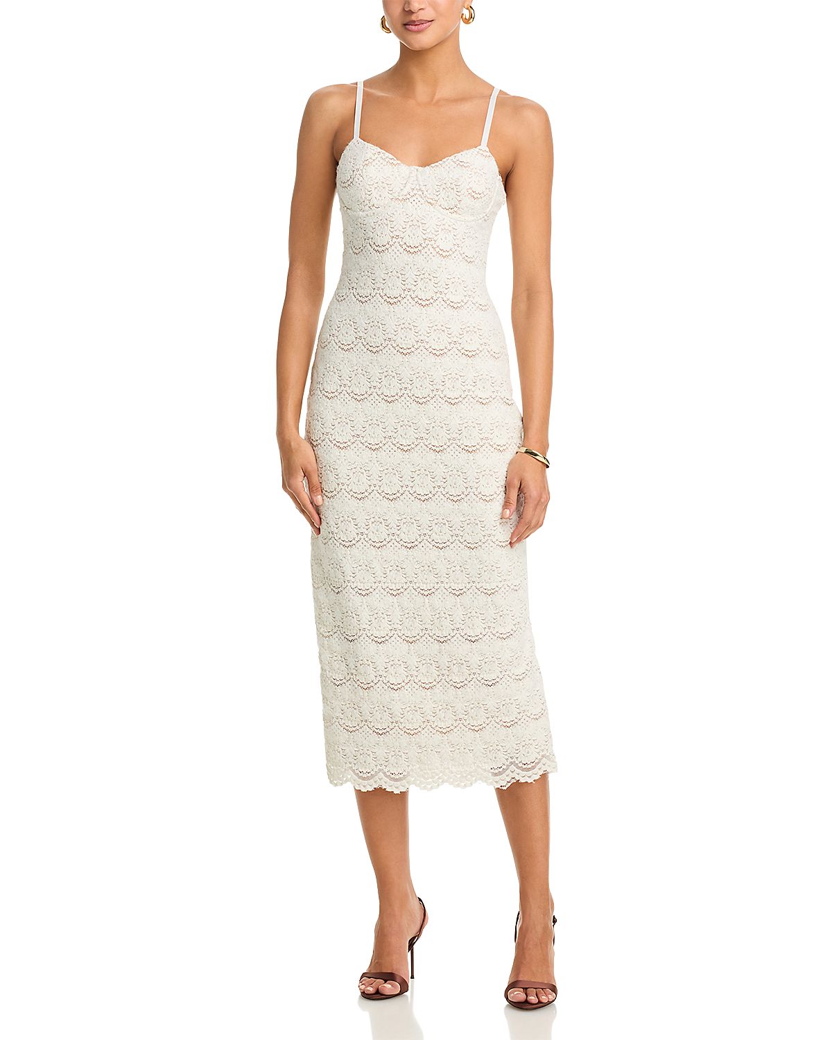 Aqua Scallop Stretch Lace Midi Dress - Exclusive