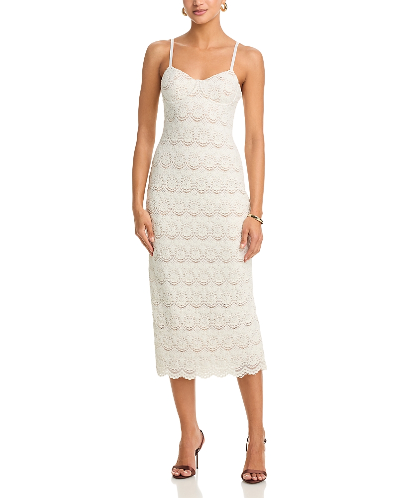 Aqua Scallop Stretch Lace Midi Dress - Exclusive