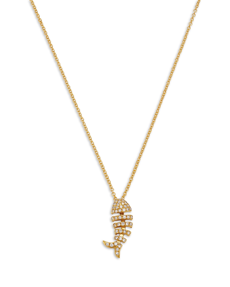 Bloomingdale's Fine Collection Diamond Fishbone Pendant Necklace in 14K Yellow Gold, 0.18 tcw