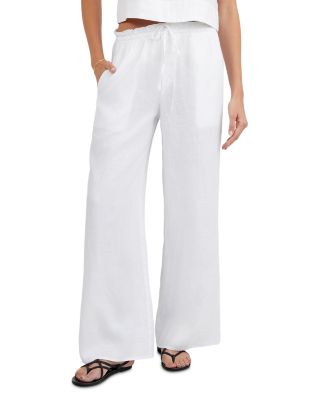 Ruffle Waist Wide Leg Linen Pants