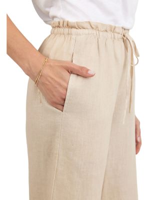 Ruffle Waist Wide Leg Linen Pants