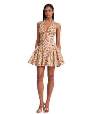 Mackenzie Floral Print Halter Linen Cotton Mini Dress