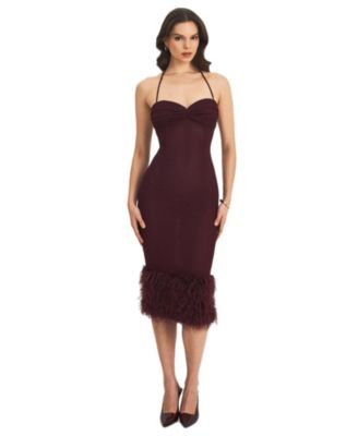 Pluma Halter Faux-Fur Trimmed Midi Dress