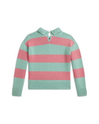 Girls' Striped Cotton Polo Sweater - Little Kid