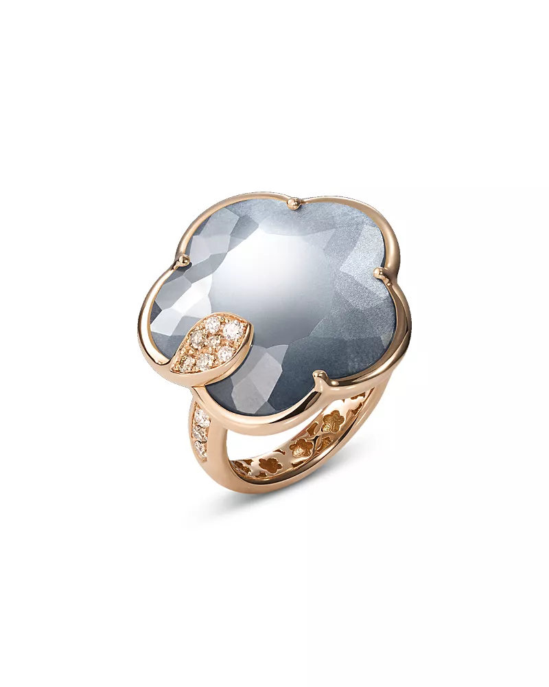 Pasquale Bruni 18K Rose Gold Toni Joli Lunar Night Moon Onyx and Moonstone Doublet & Diamond Flower Ring