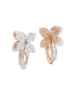18K White & Rose Gold Petit Garden White & Champagne Flower Hoop Earrings