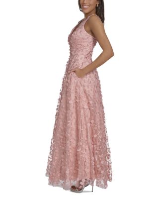 Floral Appliqu&eacute;d V Neck Gown