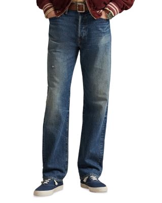Heritage Straight Distressed Jeans in Blue