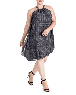 Blue Print Choker Trapeze Chiffon Mini Dress