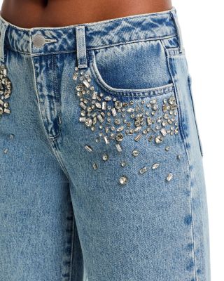 Scottie Crystal Embellished High Rise Wide Leg Jeans in Malibu