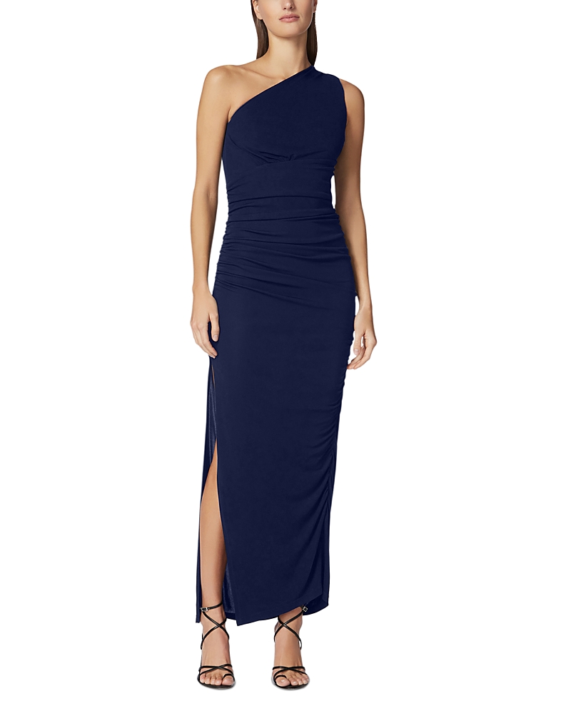 Herve Leger One Shoulder Ruched Jersey Midi Dress