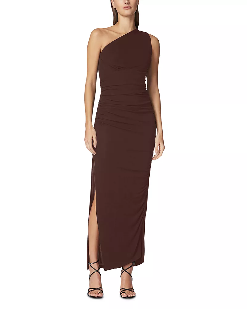 Herve Leger One Shoulder Ruched Jersey Midi Dress