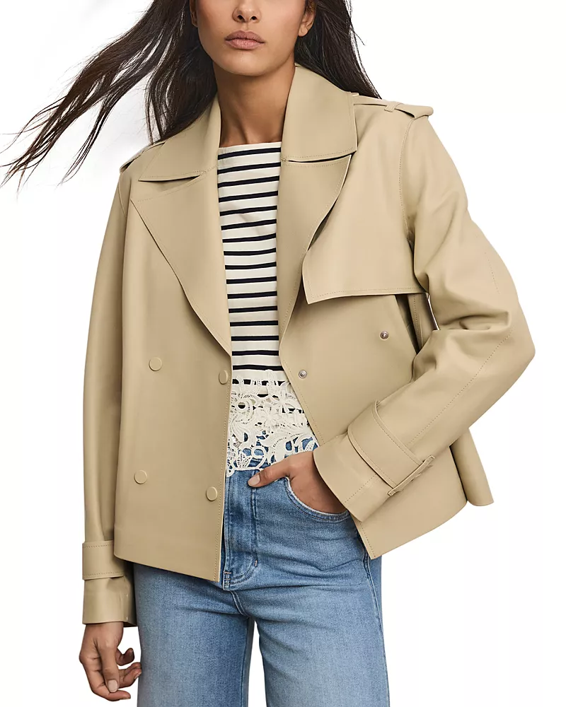 Veronica Beard Heathcliff Cropped Leather Trench Jacket