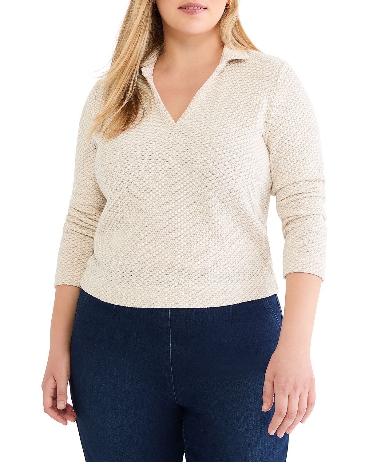 Nic+Zoe Plus Textured Tuck Stitch Knit Polo