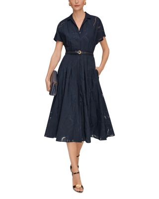 Short Sleeve Burnout Belted Shirt Dress