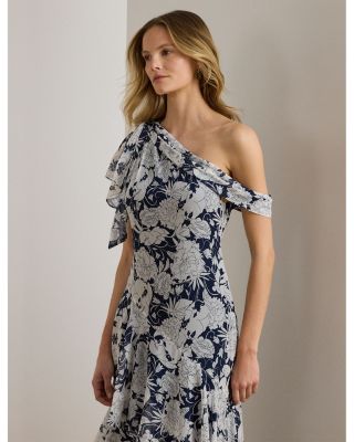 Floral Georgette One-Shoulder Gown