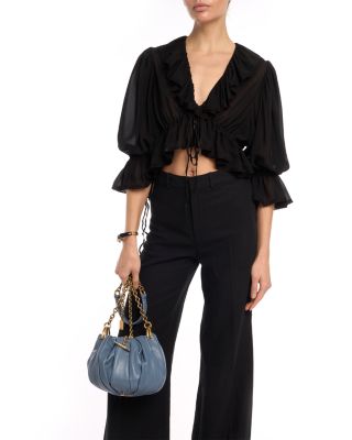 Pliss&eacute; Chain Shoulder Bag in Pleated Leather