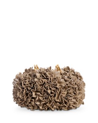 Pliss&eacute; Leather Chain Shoulder Bag with Flowers