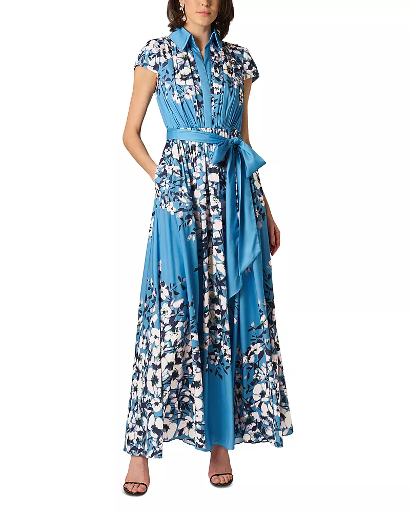 Aidan Mattox Printed Chiffon Long Dress