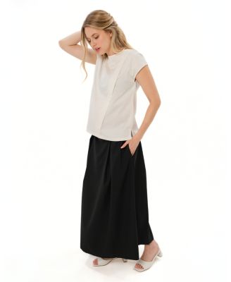 Women's Over-Under Bump Pleated Tencel Maternity Maxi Skirt