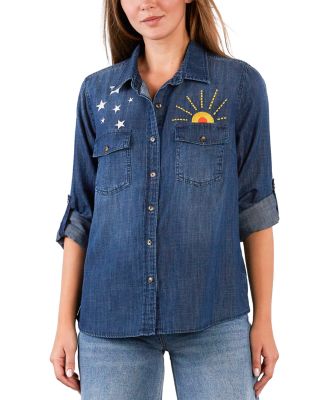 Hello Sunshine Embroidered Denim Shirt