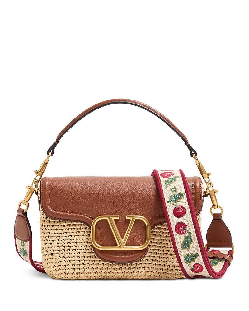Valentino Garavani Leather & Crochet Raffia Shoulder Bag